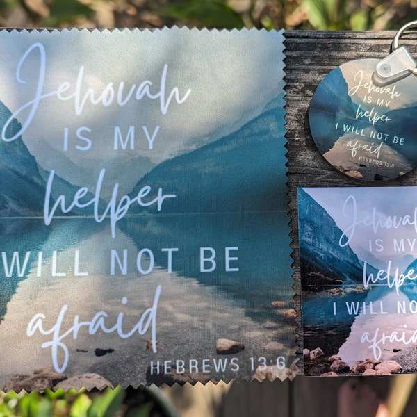 Jehovah is my helper gift set, keychain, screen cloth and magnet