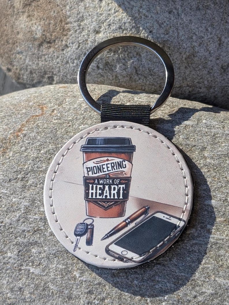 Pioneering is a Work of Heart Leather Keychain for Jehovah's Witnesses | English Brown for Brothers