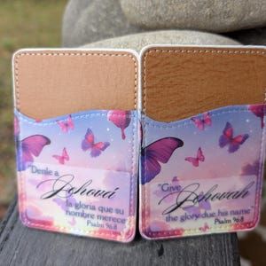 Porte-cartes de visite texte 2025 ans | Cadeau JW | Anglais et espagnol | Motif papillons violets | Personnalisable