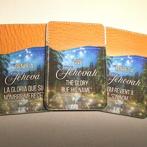 Porte-cartes textuels 2025 ans, anglais/espagnol/français, motif forestier, cadeau JW | Personnalisable