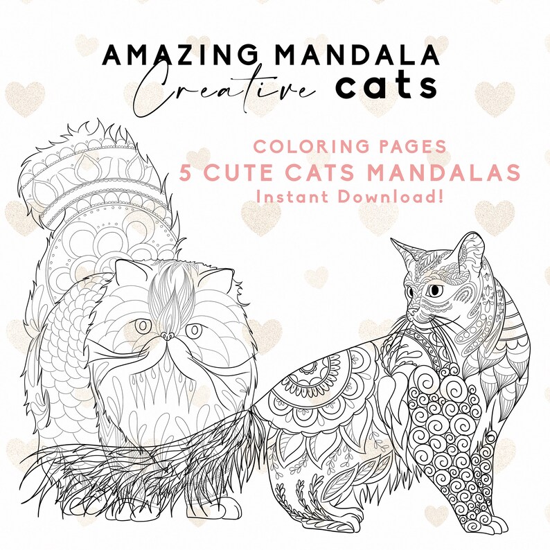5 Coloring Page Cute Cat Breeds , Cats Mandalas, PNG Prints on Products