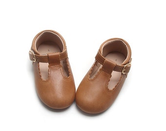 Moccasin Shoes T bar for Baby and Toddler Girls | First Walking Mary Jane Soft Sole Non Slip Shoes | Honey