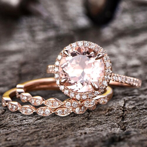 10mm 4.75 Carat Round Cut Morganite Engagement Ring Set in 10k - Etsy