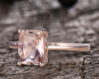 4 Carat 10mm Cushion Pink Solitaire Morganite Engagement Ring 10K rose gold