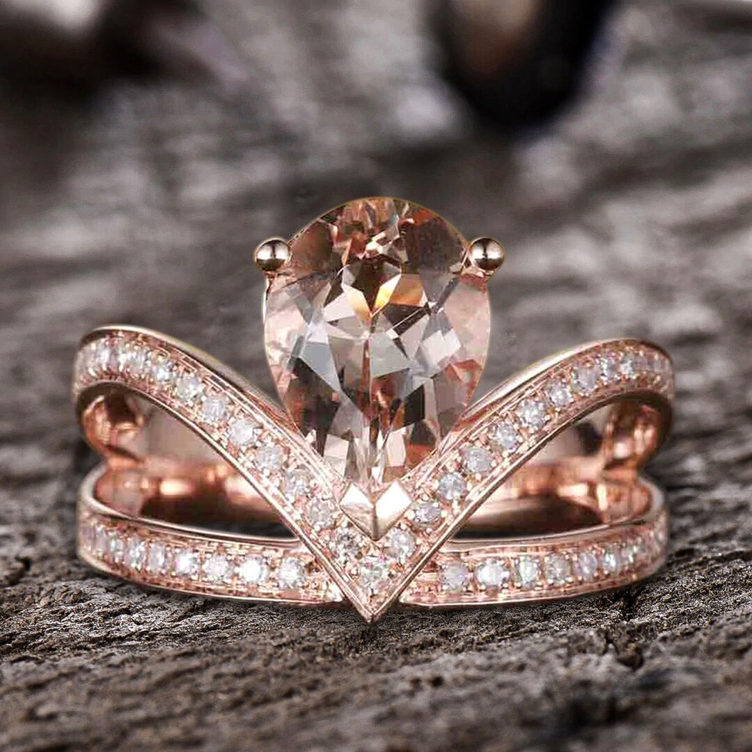 11x8mm Pear Cut Carat Morganite Engagement Ring Wedding Ring 10k