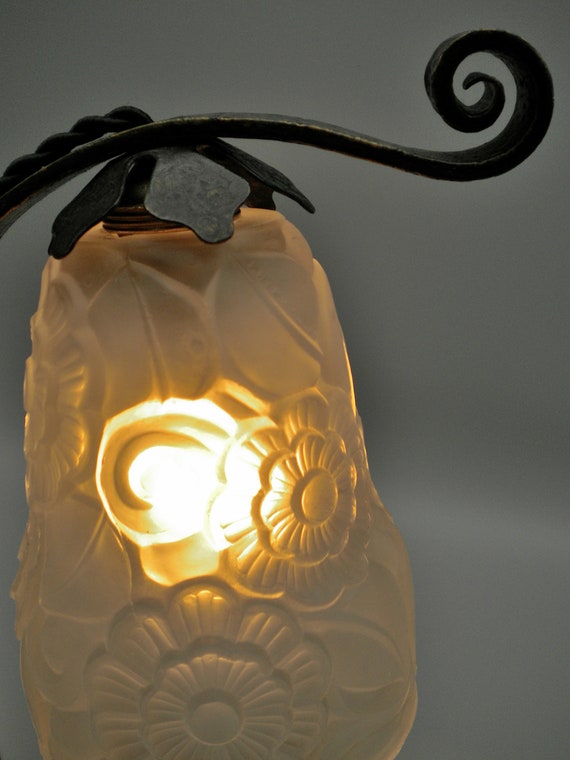 Lampe champignon pâte de verre fer forgé Art nouveau déco Daum Muller  Delatte