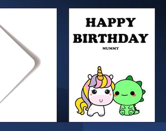 Birthday Dinosaur and Unicorn Card