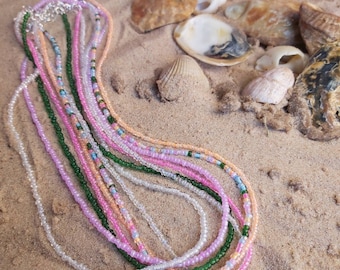 Dainty seed bead necklace. Adjustable Boho, hippy, festival,  surfer, beach wear, Glass Beads, Summer beads