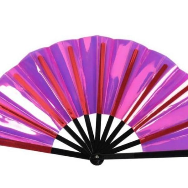 Pink Holographic Large Loud Clack Folding Fan