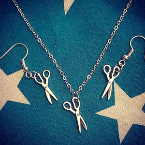 Scissors ,hairdresser , seamstress necklace and earrings.