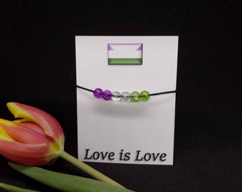 Genderqueer Bracelet Gift. Adjustable Rainbow. Glass Beads