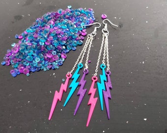 Bisexual earrings ,pride flag colours. Pink, purple and blue .Triple drop Lightning bolt.