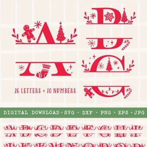 Monograma dividido de Natal SVG / Monograma SVG / Arquivos Cricut de Natal / Letra de Natal SVG / Alfabeto de Natal / Arquivos de corte de Natal