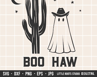Boo Haw Cowboy Ghost SVG: Retro Halloween-shirtontwerp (digitale download)