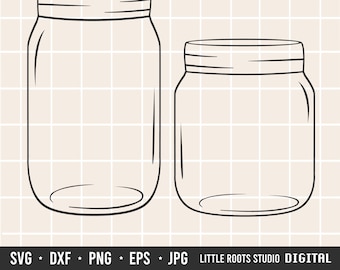 May include: Two empty glass jars with lids, one larger than the other, outlined in black on a white grid background.