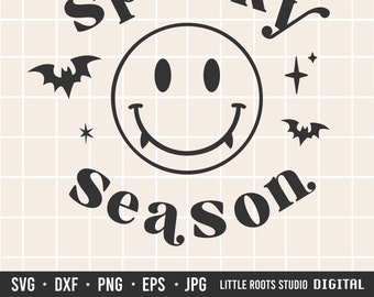 Spooky Season SVG / Halloween SVG / Spooky Cut File / Smiling Face SVG / Vampire / Digital Download / Cricut / Silhouette / Spooky Season