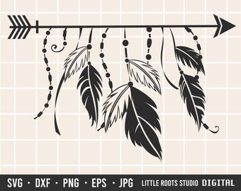 Plumas de flecha bohemias SVG: Archivo de corte bohemio (descarga digital)