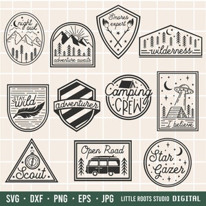 Paquete de insignias SVG de campamento / Insignias de scout Svg / Camping SVG / Scout Svg / Aventurero SVG / Aire libre Svg / Paquete de Svg de verano / Observador de estrellas / Cricut