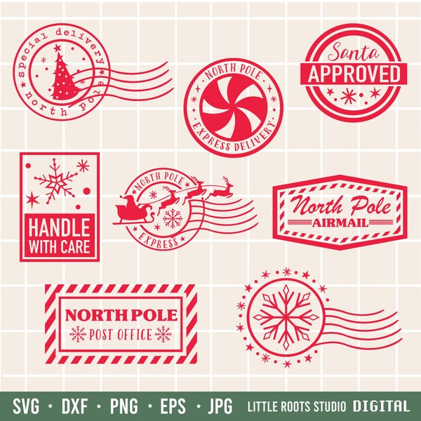 Christmas Stamps SVG / Stamp SVG / Santa Stamps / Cricut Christmas File / North Pole Stamps / Christmas SVG Bundle / North Pole Mail Express