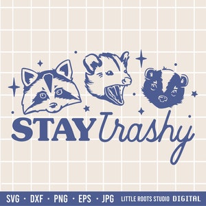 Blijf Trashy Svg / Funny Meme Svg / wasbeer Svg / dierenliefhebber Svg / grappige humor Svg / Shirt Design / grappige dieren Svg / schattige dieren Svg