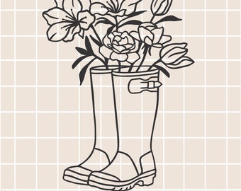 Floral Rain Boots SVG: Wildblumenstrauß (Digitaler Download)