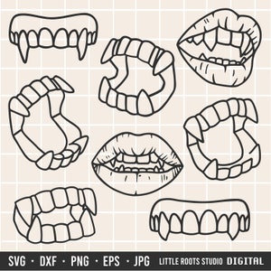 Pacote SVG de Dentes de Vampiro / Presas de Vampiro SVG / Presas Svg / Pacote Svg de Halloween / Arquivo de Corte Assustador / Svg Retro de Halloween / Silhueta Cameo