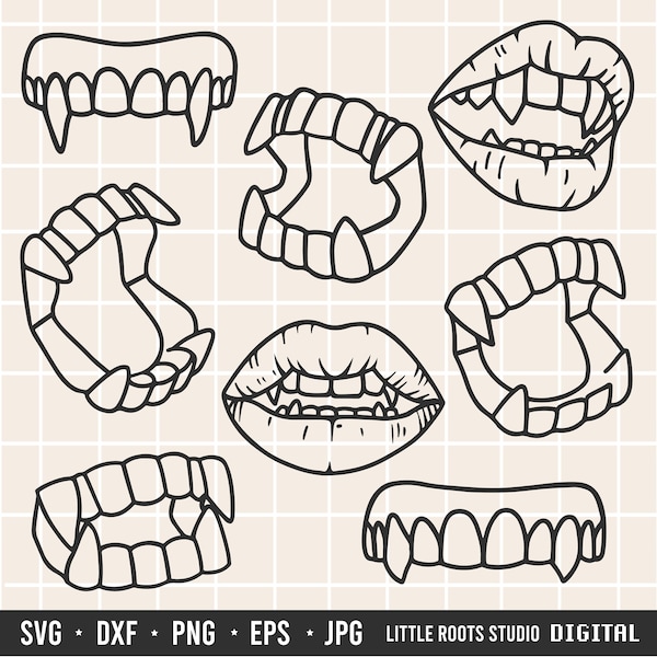 Vampire Teeth SVG Bundle / Vampire Fangs SVG / Fangs Svg / Halloween Svg Bundle / Spooky Cut File / Retro Halloween Svg / Cameo Silhouette