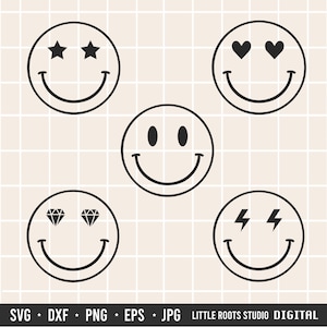 Smiling Faces SVG / Smiling Face Cut File / Heart Eyes / Starry Eyes / Digital Download / Smile Face / Cricut / Silhouette / Smiling Design
