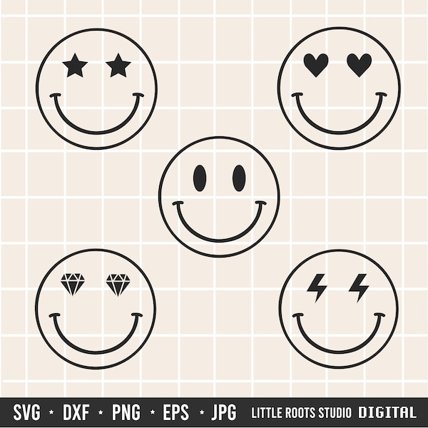 Smiling Faces SVG / Smiling Face Cut File / Heart Eyes / Starry Eyes / Digital Download / Smile Face / Cricut / Silhouette / Smiling Design