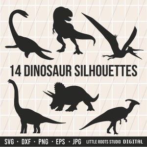 Pacchetto SVG dinosauri / SVG T-Rex / SVG Triceratopo / SVG Dino / Silhouette SVG / Bambini SVG / Pacchetto SVG / File di taglio Dino / Dino Dxf / Dinosauro