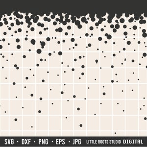 May include: Black and white digital design with a grid pattern and a random scattering of black circles of varying sizes.