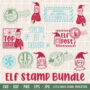 Kerstpostzegels SVG / Elf Stamps SVG / Elf Mail Svg / Cricut kerstbestand / Noordpoolpostzegels / Kerst SVG-bundel / Noordpoolpost