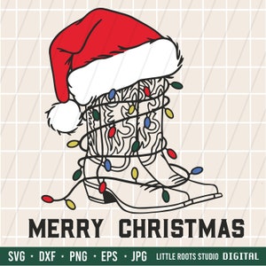 Natal Ocidental Svg / Botas de Cowboy Svg / Chapéu de Papai Noel Svg / Natal de Cowboy Svg / Design de Camiseta de Natal / Feliz Natal / Natal Country