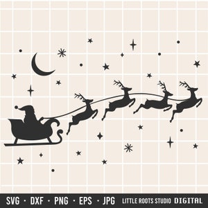 Trenó do Papai Noel SVG / Papai Noel SVG / Arquivo de corte de silhueta de Papai Noel e Rena / Véspera de Natal SVG / Arquivo de corte de uso comercial / Natal