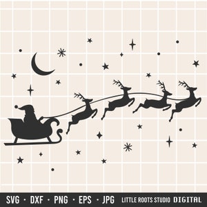 Santa's Sleigh SVG / Santa Claus SVG / Santa and Reindeer Silhouette Cut File / Christmas Eve SVG / Commercial Use Cut File / Christmas