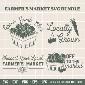 Paquete de SVG de mercado de agricultores / SVG de cultivo local / SVG de temporada de verano / Apoye a su mercado de agricultores local / SVG de cerezas / SVG de fresas