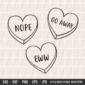 Candy Hearts SVG/Valentijn SVG/Nee/Ga weg SVG/Harten Cut File/Conversatie Harten/Cricut/Silhouette/Digitale Download