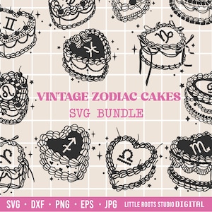 Sternzeichen Kuchen Schmuck / Vintage Kuchen Schmuck / Vintage Sternzeichen Schmuck / Geburtstagskuchen Clipart / Retro Kuchen Clip Art / Digital Download / PNG
