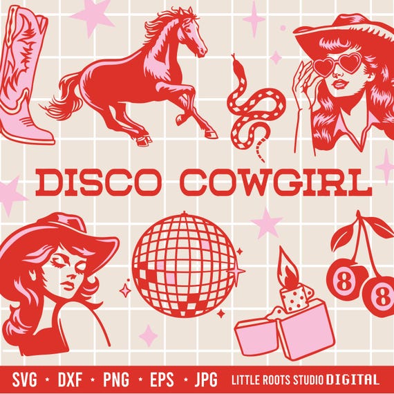 Disco Cowgirl SVG Bundle: Retro Western Art (Digital Download)