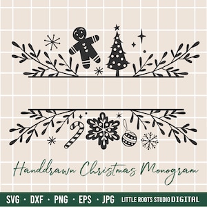 Monograma navideño SVG / Monograma PNG / Monograma dividido SVG / Svg navideño / Adorno navideño / Archivo de corte para Cricut / Archivo navideño