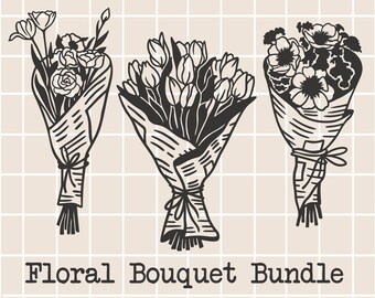 Blumenstrauß SVG-Bundle: Handgezeichnete Wildblumen, Tulpen (Cut File)