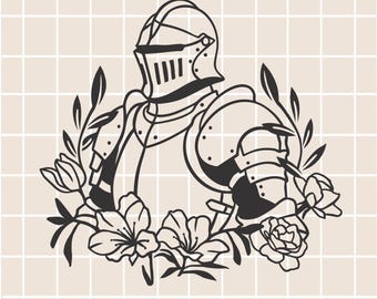 Ritter-Svg / gepanzerter Ritter / Floraler Ritter / Florales Dekor / Mittelalterliches Dekor / Digitaler Download / Fantasy Ritter / Fantasy Buch / Blumen Png