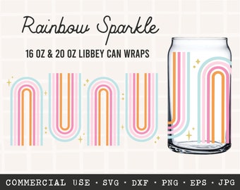 Libbey Glass Can Wrap / Rainbow Glass Wrap SVG / 16oz Libbey Wrap SVG / 20oz Libbey Wrap Svg / Retro Rainbow svg / Tumbler Wrap SVG / Cricut