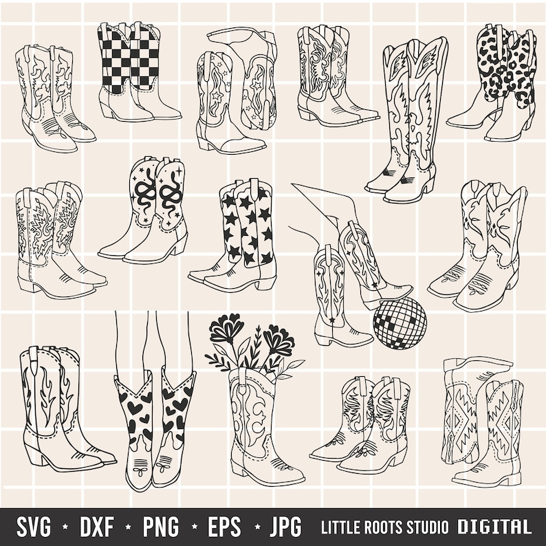 Cowgirl Boots SVG-paket: Västerländska blommönster (digital nedladdning) bild 1