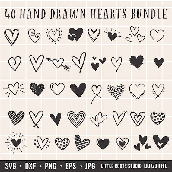 Hand Drawn Hearts SVG Bundle: Valentine's Day Cut Files (Digital Download)