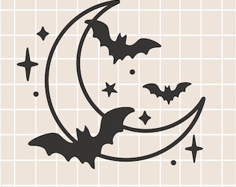 Chauves-souris lunaires SVG / Saison d'Halloween / Saison effrayante SVG / Lune d'Halloween / Chauves-souris d'Halloween / Téléchargement numérique / Chauve-souris mignonne PNG / Fichier Cricut / PNG
