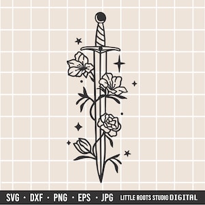 花の剣 SVG / ファンタジー剣 SVG / 魔法 SVG / デジタルダウンロード / 神秘的な SVG / ファンタジーブック / 花 SVG / 剣のクリップアート / Cricut SVG
