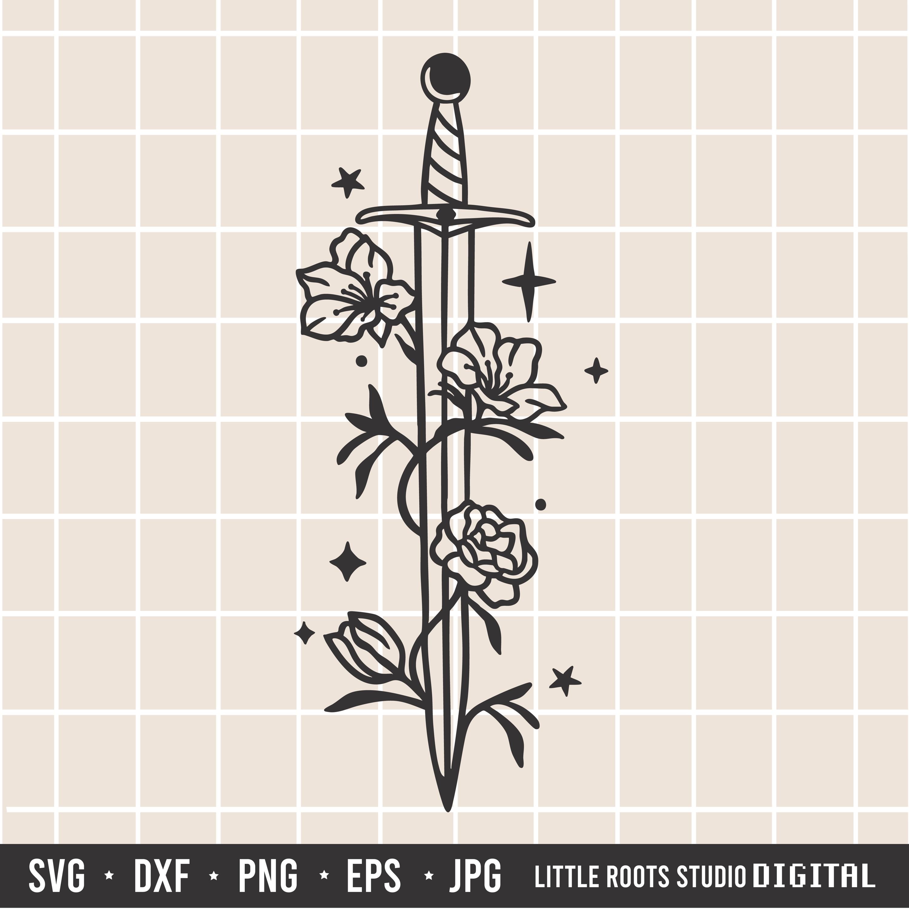 Floral Sword Svg / Fantasy Sword Svg / Magic Svg / Digital Download / Mystical Svg / Fantasy Book / Flowers Svg / Sword Clipart / Cricut Svg