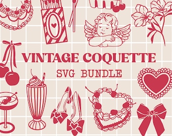 Vintage Coquette SVG Bundle: Bow, Cherry, Angel Designs (Digital Download)