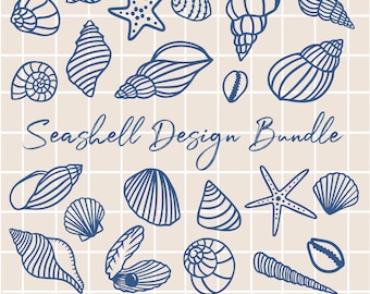 Seashell Line Art SVG Bundle: Nautical Clipart (Digital Files)